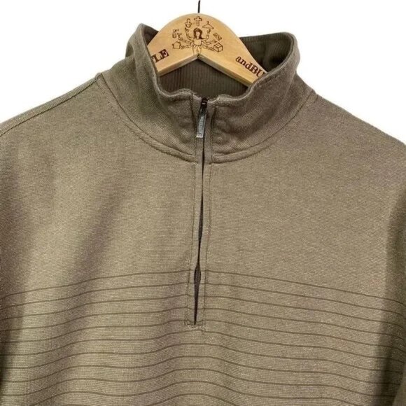 VAN‎ HEUSEN MEN'S GREEN STRIPED 1/4 ZIP PULL-OVER SWEATSHIRT LARGE-EUC - Picture 2 of 5